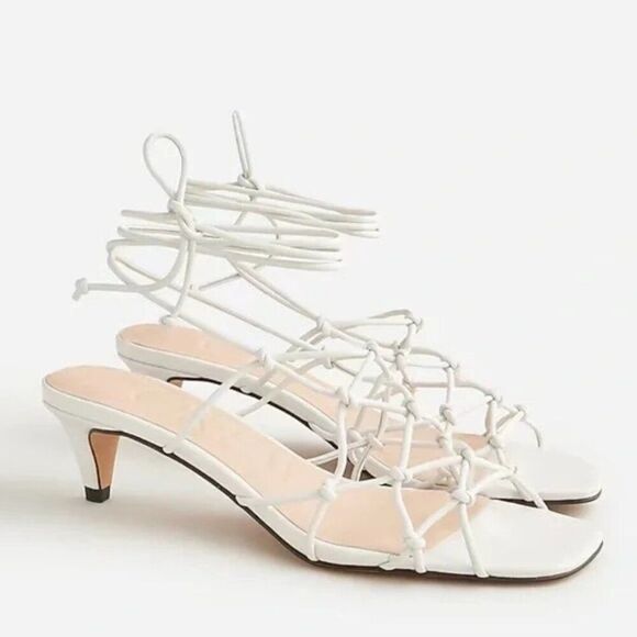 J. Crew Shoes - New J.Crew Zadie Knotted Lace Up‎ Kitten Heel Sandal Sz 9 White Leather